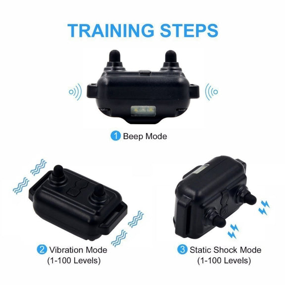 Bark Stopper Dog Training Device Dog Collar with Electric Shock Vibration Warning(EU Plug)