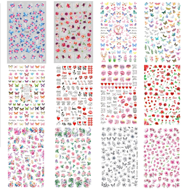 10pcs 3D Adhesive Butterfly Retro Rose Color Nail Art Sticker(F-668)