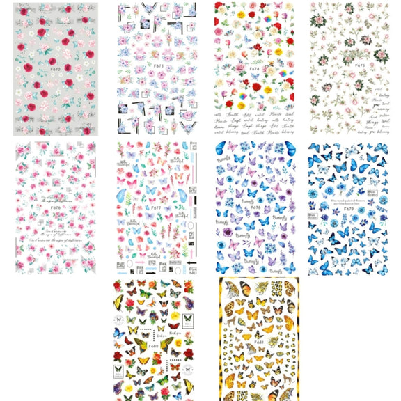 10pcs 3D Adhesive Butterfly Retro Rose Color Nail Art Sticker(F-674)