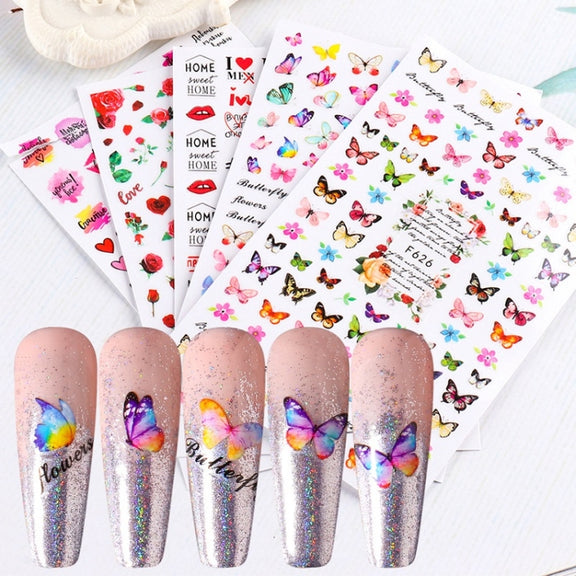 10pcs 3D Adhesive Butterfly Retro Rose Color Nail Art Sticker(F-668)