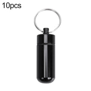 10pcs Portable Sealed Water-resistant Aluminum Alloy First Aid Pill Bottle with Keychain(Black)