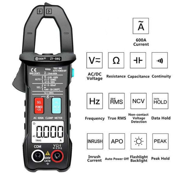 BSIDE  Bluetooth 5.0 6000 Words High Precision Smart AC Clamp Meter, Specification: ZT-5BQ