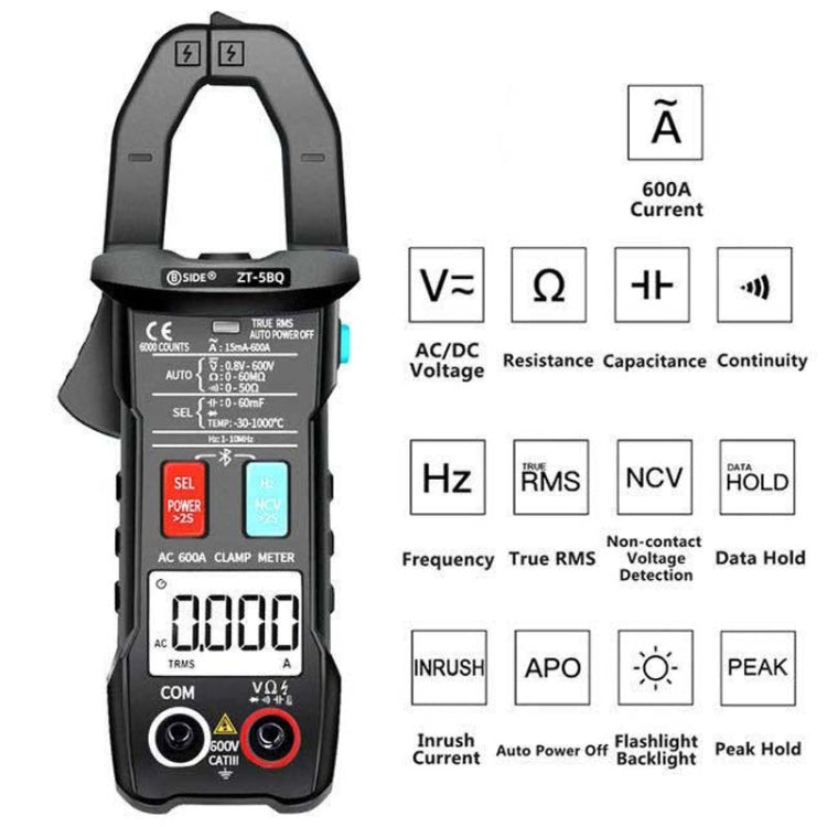 BSIDE  Bluetooth 5.0 6000 Words High Precision Smart AC Clamp Meter, Specification: ZT-5BQ+C3140 Clip