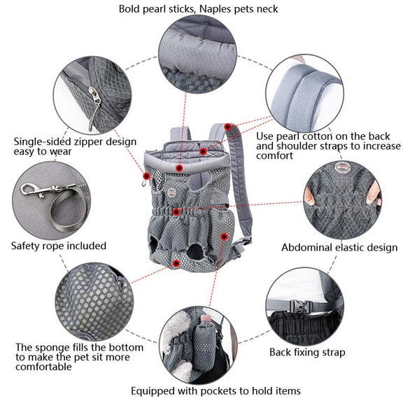 Doglemi Pet Outing Backpack Dog Shoulder Chest Bag Breathable Mesh Dog Cat Bag, Size:L(Gray)