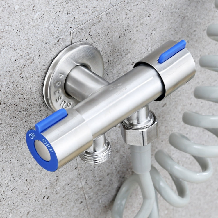 Stainless Steel One-In-Two-Out Multi-Function Three-Way Valve Faucet, Specification: Double 4-point Thread