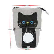 Corduroy Retractable Drop-Down Pencil Case Student Stationery Storage Bag(White Cat)