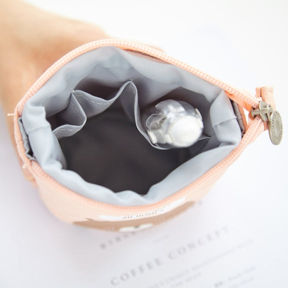 Corduroy Retractable Drop-Down Pencil Case Student Stationery Storage Bag(White Cat)