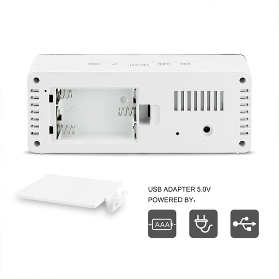 LED Mirror Alarm Clock Digital Snooze Table Clock Electronic Time Temperature Large Display  White Light