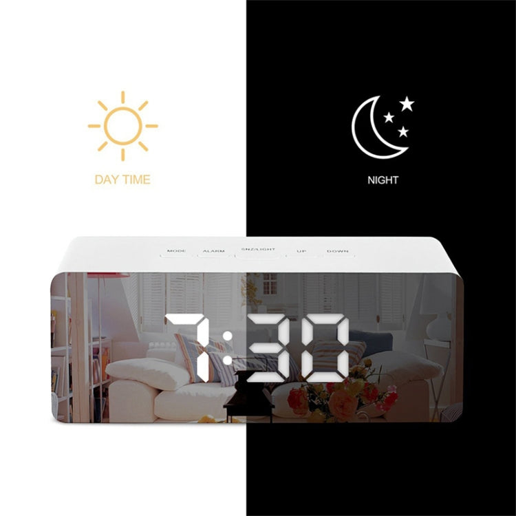LED Mirror Alarm Clock Digital Snooze Table Clock Electronic Time Temperature Large Display  White Light