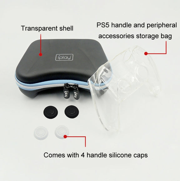 iPlay HBP-283 Gamepad Protective Shell Storage Bag For PS5(Handbag + PC Transparent Cover)