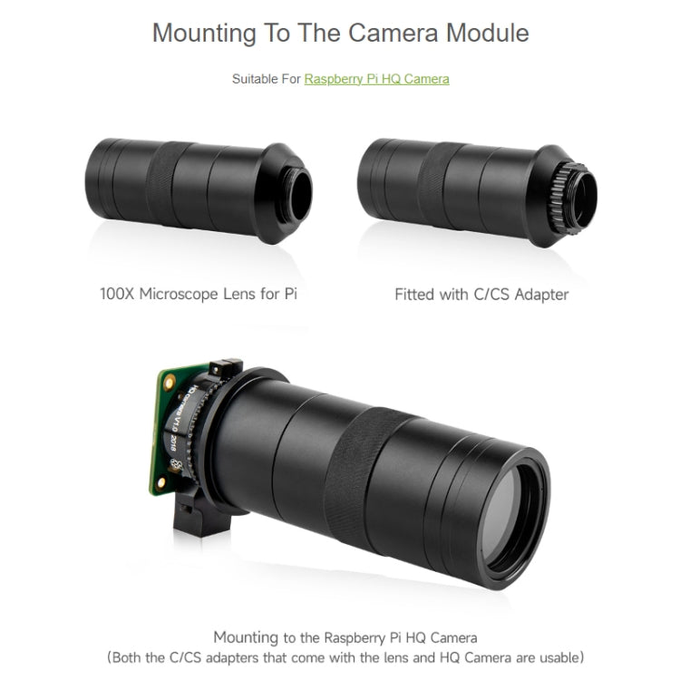 Waveshare 100X Industrial Microscope Lens, C/CS-Mount, for Raspberry Pi HQ Camera(24229)