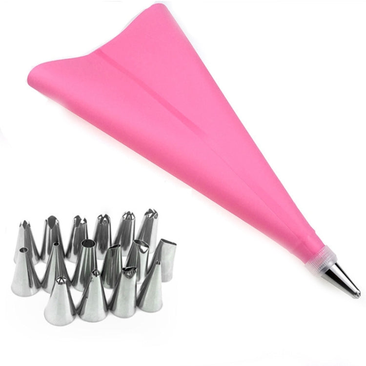 2 Sets Reusable Silicone Pastry Bag Cake Decorating Tools with 16 Nozzles Tips(Pink)