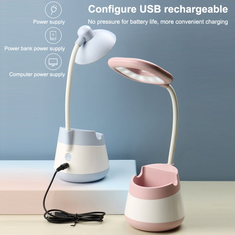 USB Charging LED Desk Light Eye Protection Lamp with Pen Holder and Phone Holder(CS276-4 Black)