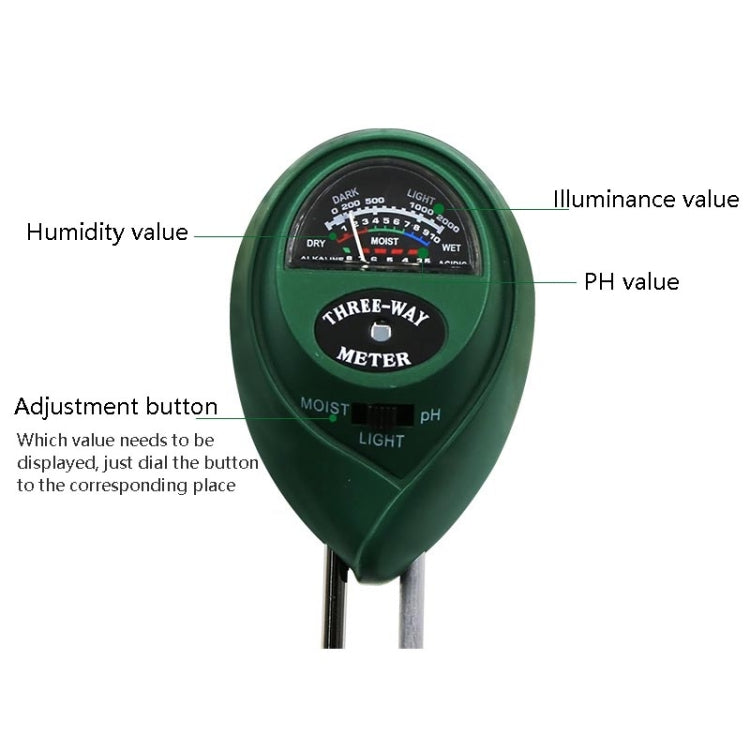 3 In 1 Soil Detector PH Value Light Intensity Test Pen Round Head Soil Dry Moisture Meter