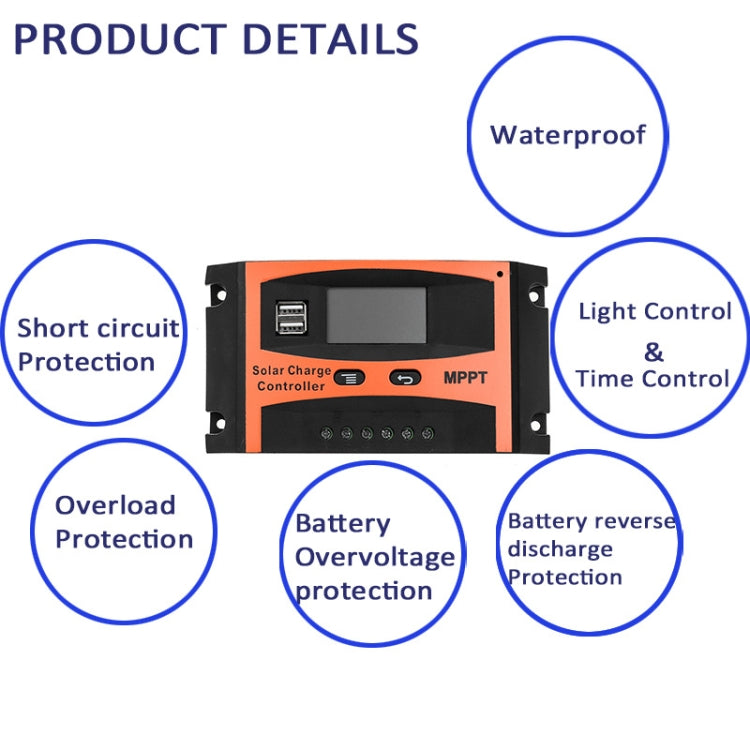 MPPT 12V/24V Automatic Identification Solar Controller With USB Output, Model: 30A