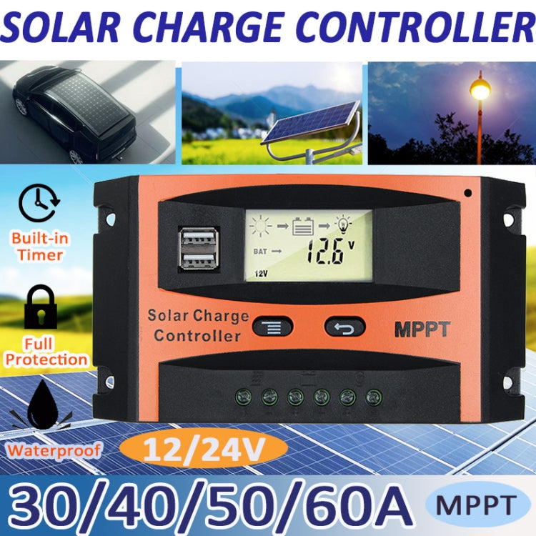 MPPT 12V/24V Automatic Identification Solar Controller With USB Output, Model: 50A