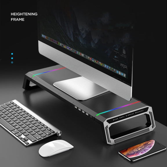 ICE COOREL T1 Monitor Increased Rack Foldable Laptop Stand With RGB Lighting & 4xUSB2.0 Expansion Interface(Obsidian Black)