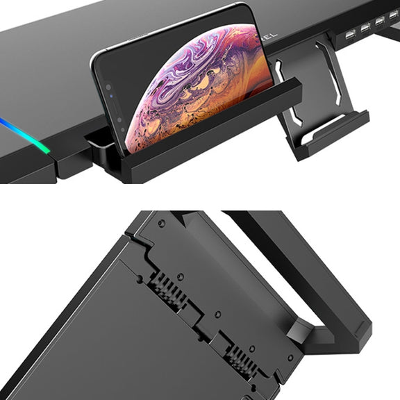 ICE COOREL T1 Monitor Increased Rack Foldable Laptop Stand With RGB Lighting & 4xUSB2.0 Expansion Interface(Obsidian Black)
