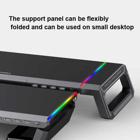 ICE COOREL T1 Monitor Increased Rack Foldable Laptop Stand With RGB Lighting & 4xUSB2.0 Expansion Interface(Obsidian Black)