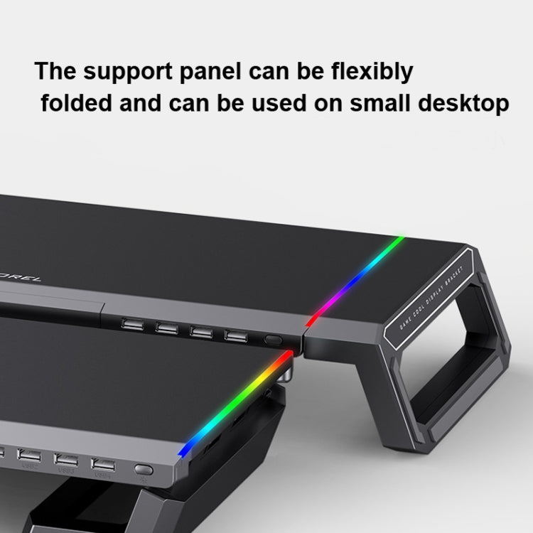 ICE COOREL T1 Monitor Increased Rack Foldable Laptop Stand With RGB Lighting & 4xUSB2.0 Expansion Interface(Obsidian Black)