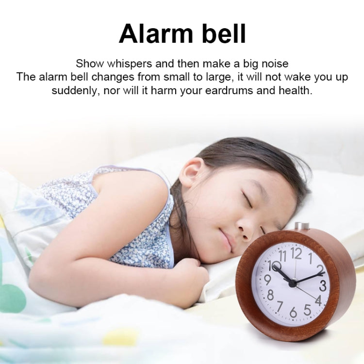 Solid Wood Silent Snooze Alarm Clock with Pointer(Round Dark)