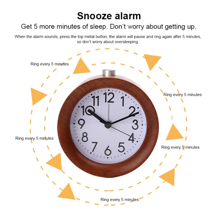 Solid Wood Silent Snooze Alarm Clock with Pointer(Round Dark)