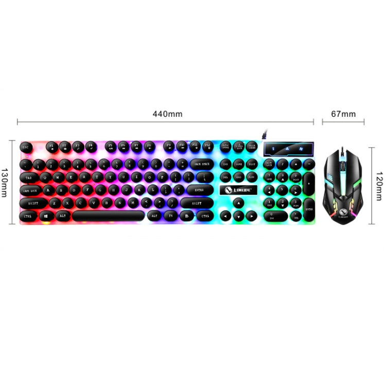 LIMEIDE GTX300 104 Keys Retro Round Key Cap USB Wired Mouse Keyboard, Cable Length: 1.4m, Colour: Punk Set White
