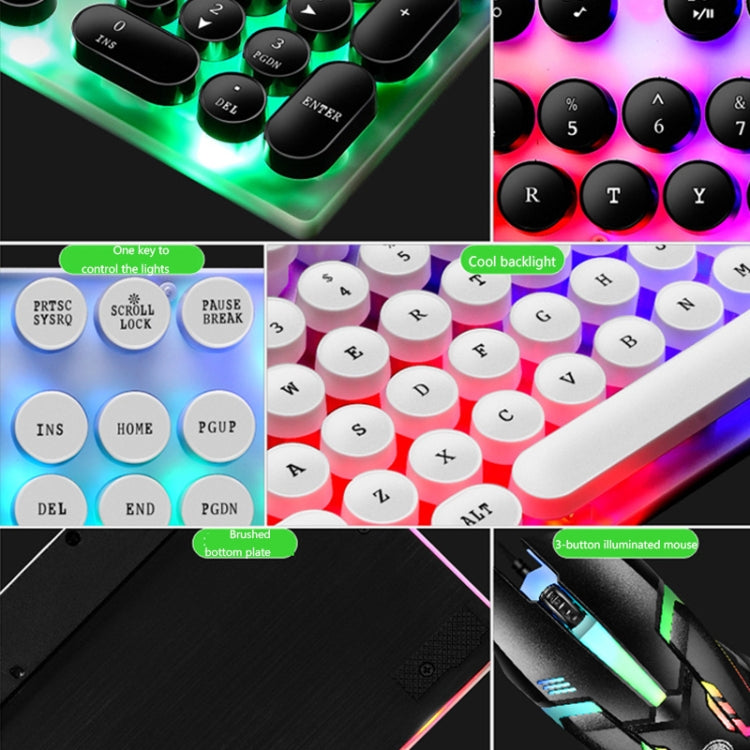 LIMEIDE GTX300 104 Keys Retro Round Key Cap USB Wired Mouse Keyboard, Cable Length: 1.4m, Colour: Punk Set White