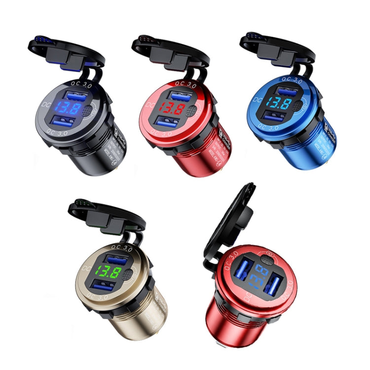 Aluminum Alloy Double QC3.0 Fast Charge With Button Switch Car USB Charger Water-resistant Car Charger Specification: Red Shell Red Light With Terminal