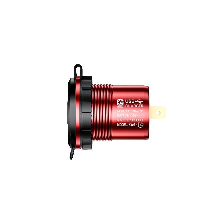 Aluminum Alloy Double QC3.0 Fast Charge With Button Switch Car USB Charger Water-resistant Car Charger Specification: Red Shell Red Light With Terminal
