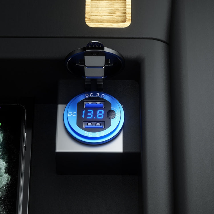 Aluminum Alloy Double QC3.0 Fast Charge With Button Switch Car USB Charger Water-resistant Car Charger Specification: Blue Shell Blue Light With Terminal