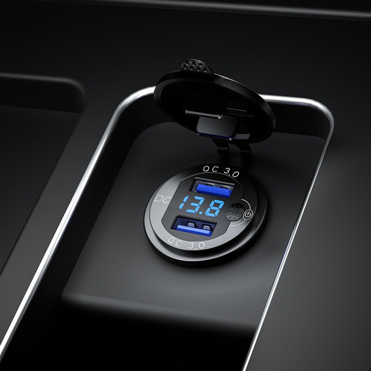 Aluminum Alloy Double QC3.0 Fast Charge With Button Switch Car USB Charger Water-resistant Car Charger Specification: Blue Shell Blue Light With Terminal