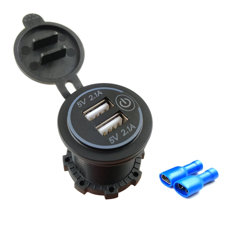 Car Motorcycle Modified Charger Double Aperture 4.2A With Touch Switch USB Car Charge(Green Light)