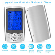 24-Mode Digital Electronic Pulse Massager Intelligent Whole Body Physical Therapy Meridian Massager, Specification: US Plug( Silver)