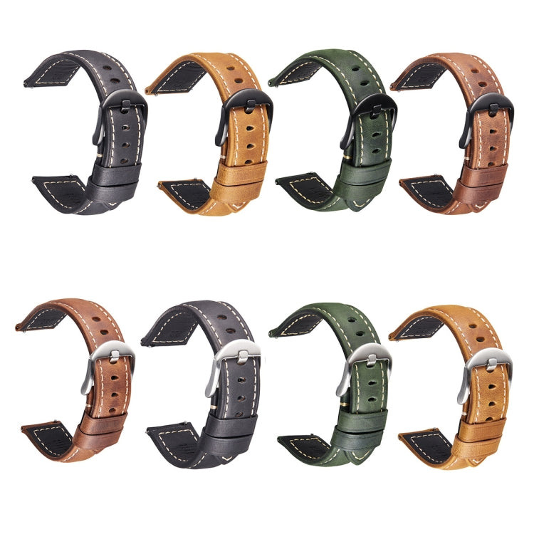 Quick Release Watch Band Crazy Horse Leather Retro Watch Band For Samsung Huawei,Size: 20mm  (Dark Brown Black Buckle)
