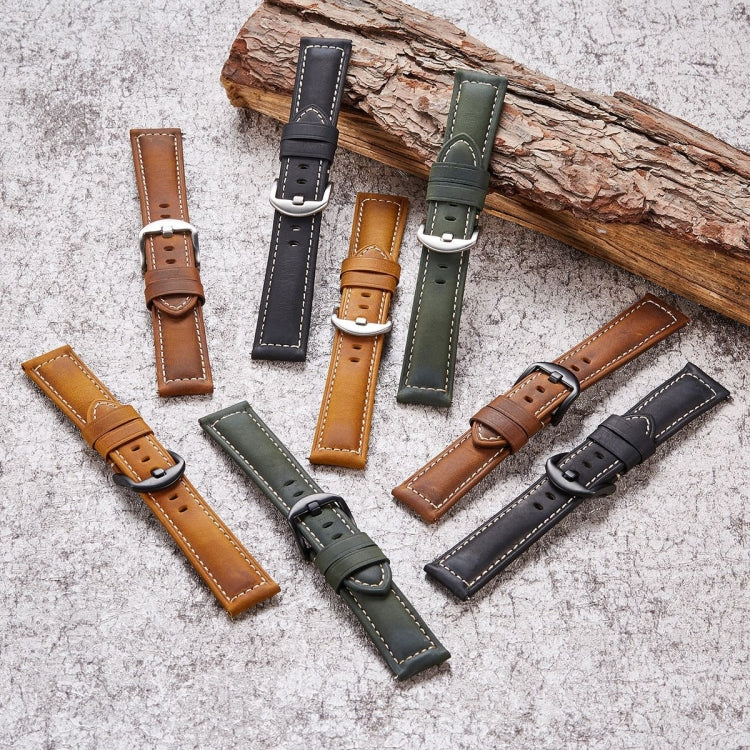 Quick Release Watch Band Crazy Horse Leather Retro Watch Band For Samsung Huawei,Size: 20mm  (Dark Brown Black Buckle)