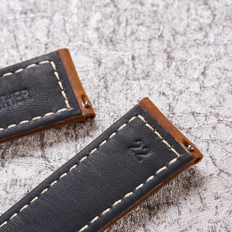 Quick Release Watch Band Crazy Horse Leather Retro Watch Band For Samsung Huawei,Size: 20mm  (Dark Brown Black Buckle)