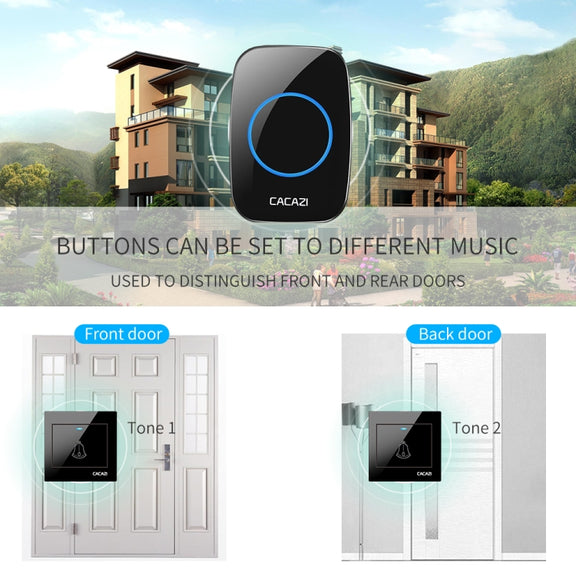 CACAZI H10 1 For 1 Wireless Smart Doorbell without Battery, Plug:EU Plug(White)