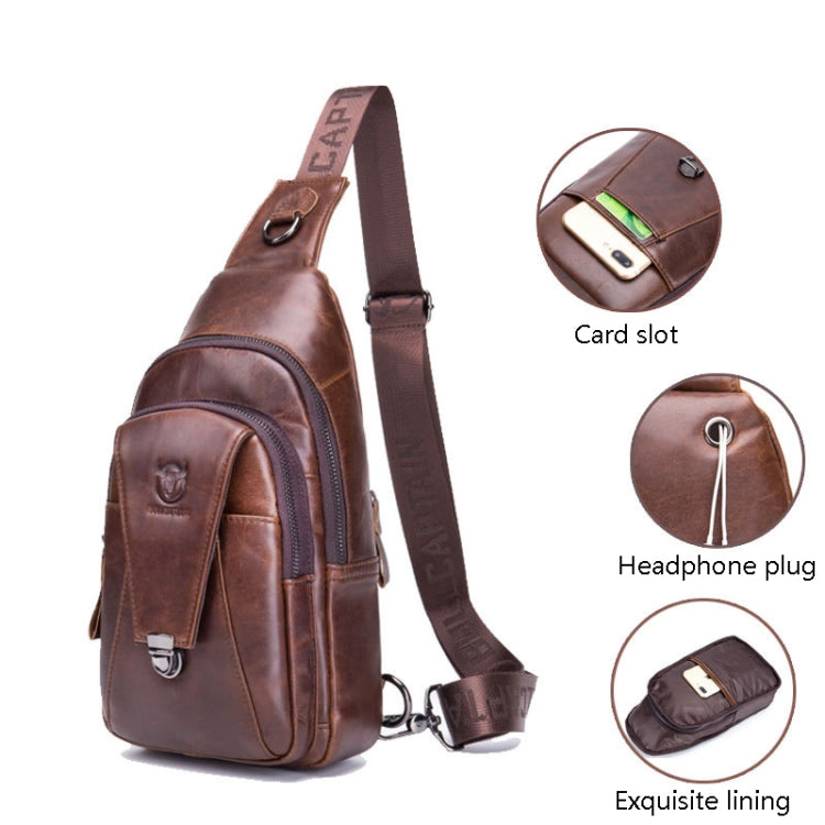 BULL CAPTAIN 110 Men Leather Shoulder Bag Cowhide Leather Multi-Function Chest Bag(Black)