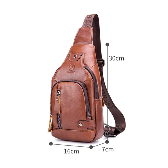 BULL CAPTAIN 129 First-Layer Cowhide Men Soft Chest Bag Outdoor Casual Messenger Bag(Red Brown)