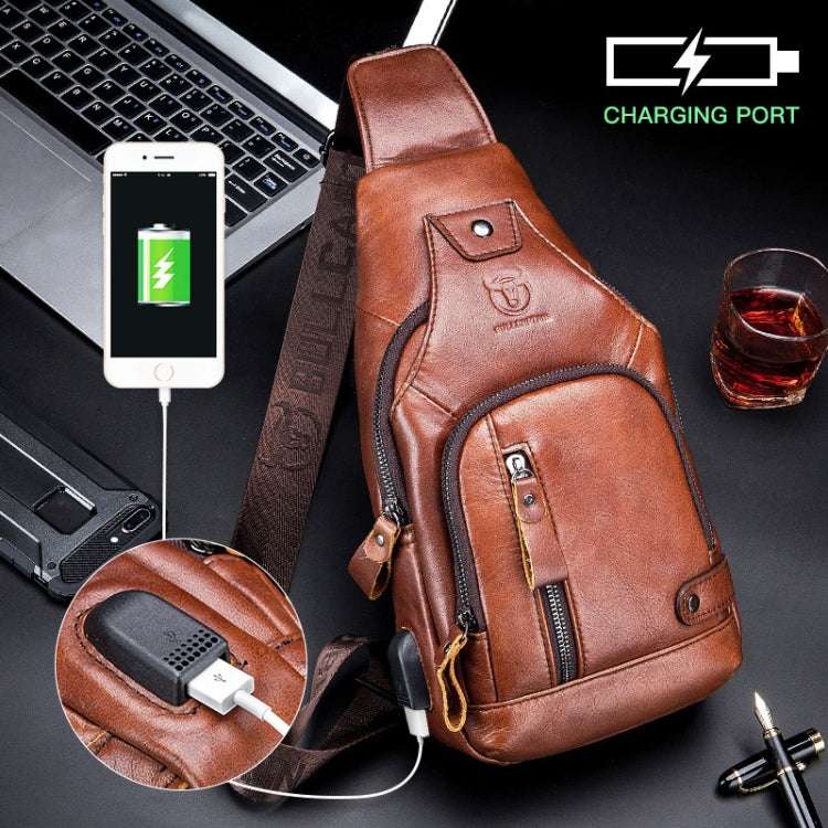 BULL CAPTAIN 129 First-Layer Cowhide Men Soft Chest Bag Outdoor Casual Messenger Bag(Red Brown)