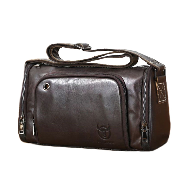 BULL CAPTAIN HKDJB--001 Cowhide Messenger Bag Sports Men Single-shoulder Bag, Colour: Dark Brown