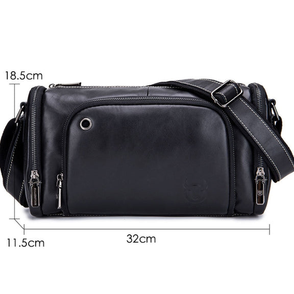 BULL CAPTAIN HKDJB--001 Cowhide Messenger Bag Sports Men Single-shoulder Bag, Colour: Dark Brown