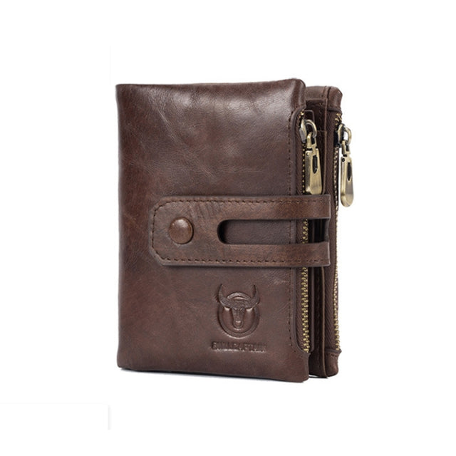 BULL CAPTAIN 021 Leather Men Vertical Wallet Short Multi-Function Wallet(Brown)
