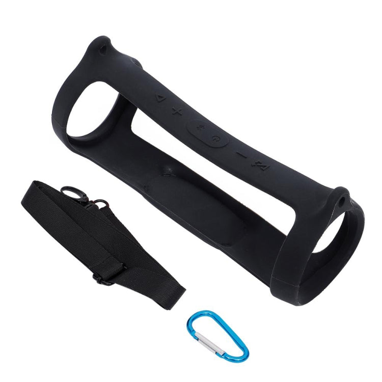 For JBL Charge 4 Bluetooth Speaker Portable Silicone Protective Cover with Shoulder Strap & Carabiner(Black)