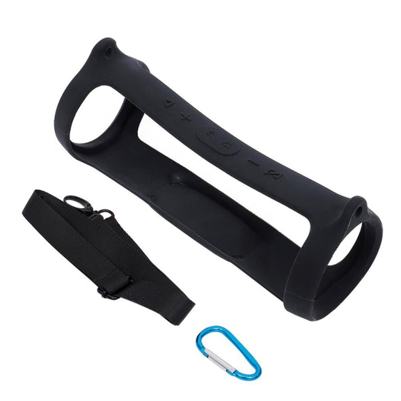 For JBL Charge 4 Bluetooth Speaker Portable Silicone Protective Cover with Shoulder Strap & Carabiner(Black)
