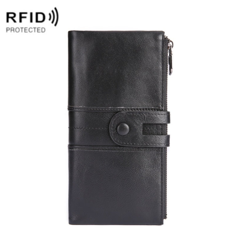 Retro Ladies RFID Wallet Leather Long Mobile Phone Bag(Black)