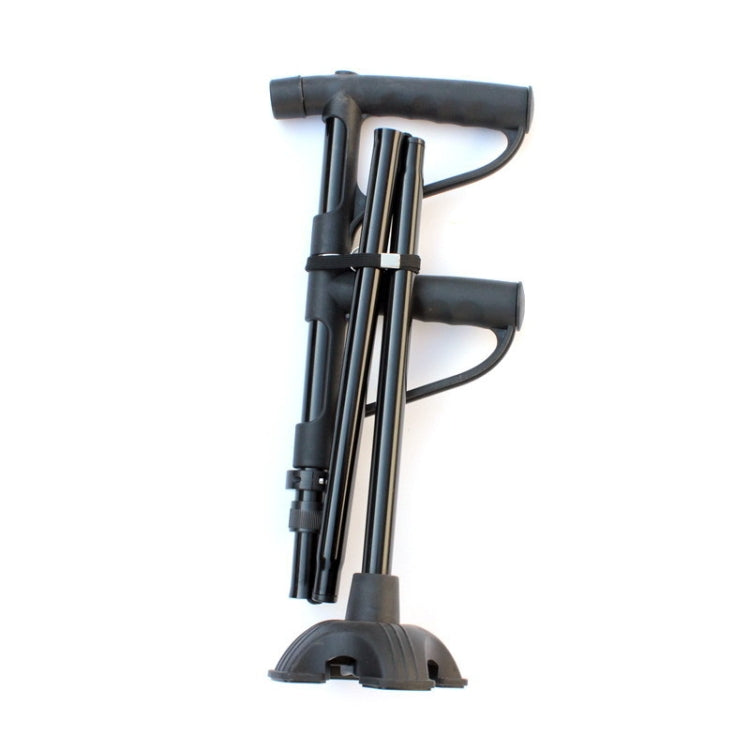 Multifunctional Folding Double-Handle Elderly Crutches Aluminum Alloy Elderly Power-Assisted Walking Sticks Four-Legged Walking Sticks With Lights, Length: 86-98cm(Black)