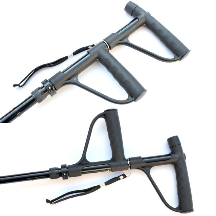 Multifunctional Folding Double-Handle Elderly Crutches Aluminum Alloy Elderly Power-Assisted Walking Sticks Four-Legged Walking Sticks With Lights, Length: 86-98cm(Black)