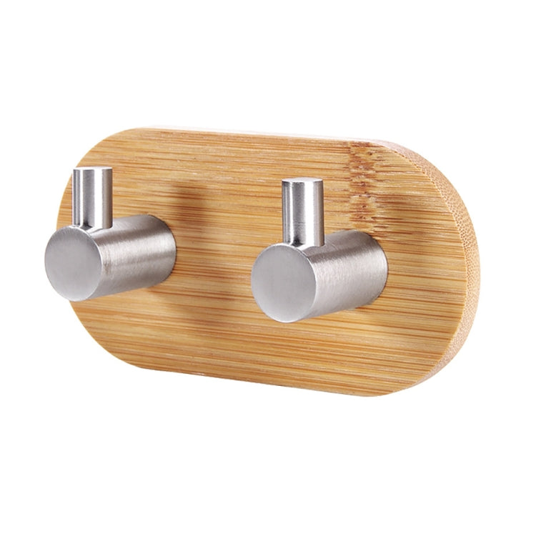 2 PCS Stainless Steel Bamboo Double Row Hook Kitchen Bathroom Door Adhesive Solid Wood Hook(Double Hook)